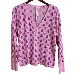 Victoria's Secret Pink Hearts Long Sleeve V Neck Thermal PJ Top Size Large NEW